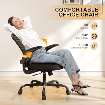 Office Chair, Ergonomic Desk Chairs 330LBS Capacity High Back Mesh Computer Chair with Flip-up Armrests, Comfy Work Chair with Adjustable Lumbar Support, Rolling Chair - color: Black