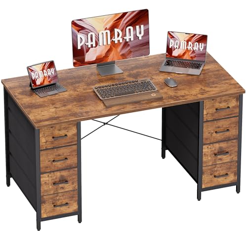 Pamray 47 Inch Computer Desk with 8 Fabric Drawers for Home Office Work | Ample Storage, Space-Saving, Suitable for Home Office Bedrooms Dorm Living Rooms for Study, Writing, Work - color: Vintage