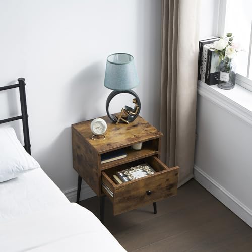 VECELO Modern Nightstands Set of 2,Square End Side Table with Drawer and Storage Space for Bedroom and Living Room - color: Antique Brown(set of 2)