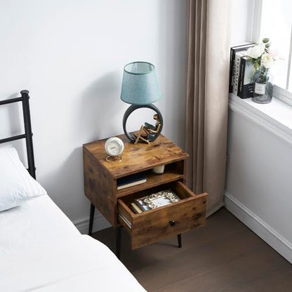 VECELO Modern Nightstands Set of 2,Square End Side Table with Drawer and Storage Space for Bedroom and Living Room - color: Antique Brown(set of 2)