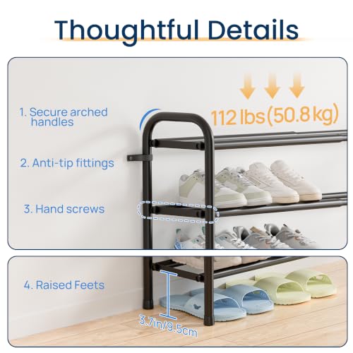ENJOYBASICS Expandable Shoe Rack, 32.4'' Wide - 8 Tier Adjustable Shoe Organizer Shelf for Closet, 32 Pairs Black Metal Free Standing Shoe Rack Storage for Garage, Entryway - size: 8 Tier (16-32 Pairs)