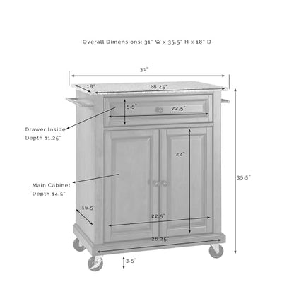 Crosley Furniture Compact Granite Top Small Rolling Cart with Shelves, Microwave Stand with Towel Rack, Black - color: Black, style: Gray Granite Top