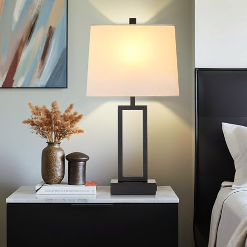 Touch Control Table Lamps with 2 USB Charging Ports & AC Outlets, 23" Tall Modern Nightstand Bedside Lamp for Bedroom, 3-Way Dimmable Metal Table Lamp with Fabric White Shade for Living Room End Table - color: White