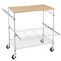 3 Tier Rolling Kitchen Cart with Wood Tabletop, Kitchen Island Carts with Wheels & Slider Shelf, Microwave Cart on Wheels, Coffee Cart with Hooks, 35.4" L*18.1" W*31.9" H，Wood+Chrome - size: 35.4"L*18.1"W*31.9"H with Slider Shelf