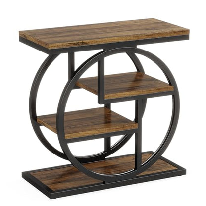 Tribesigns End Table for Living Room, 4-Tier Narrow Side Table with Storage Shelves, Industrial Bedside Table for Bedroom, Wood Small Sofa Side Table with Geometric Metal Frame (1 PC, Rustic Brown) - color: Rustic Brown