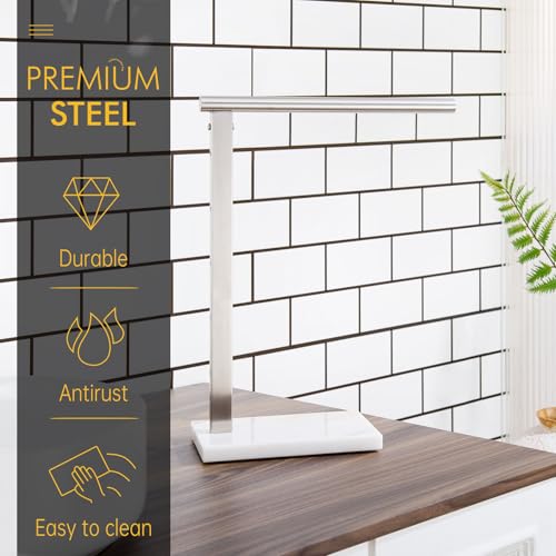 KOKOSIRI Hand Towel Holder Standing Towel Rack with Steady Marble Base for Bathroom Vanity Countertop, Brushed Stainless Steel 15.7'' Height THS0006-BR - color: Brushed Nickel, size: 1-Bar