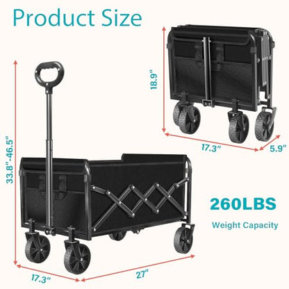 Wagons Carts Foldable,Folding Wagon Cart, Collapsible Utility Wagon with Adjustable Handle, Portable Grocery and Shopping Wagon for Apartment, Park, Sports, Picnic and Daily Use - size: 260LB