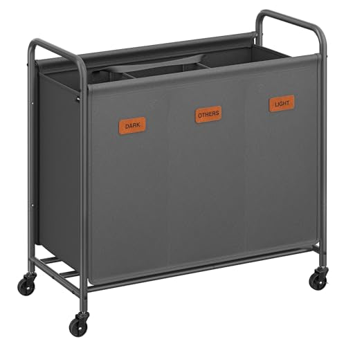 SONGMICS 3-Section Laundry Sorter, Laundry Hamper with Wheels, Rolling Clothes Hamper Cart with Large Capacity and Removable Bags, for Laundry Room, Bedroom, Bathroom, Slate Gray URLS330G01 - color: Slate Gray, size: 170 L