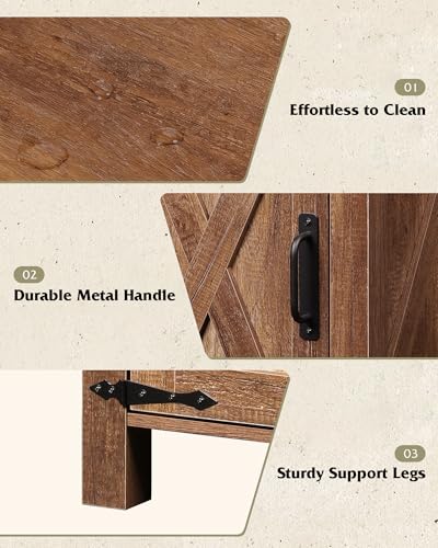 WLIVE Farmhouse Nightstand with Charging Station, Rustic Brown End Table with Barn Door and Adjustable Storage Shelf, 18" Modern Wood Night Stand Bedside Table for Bedroom - color: Rustic Brown