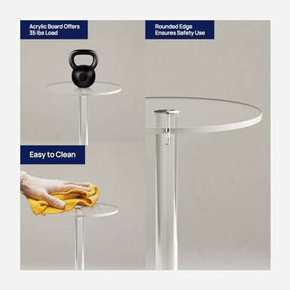 HMYHUM Acrylic Drink Table for Small Spaces, 10" L x 10" W x 21.3" H, Drink Side/End Table for Living Room, Round, Easy Assembly, Clear - size: 10 inch