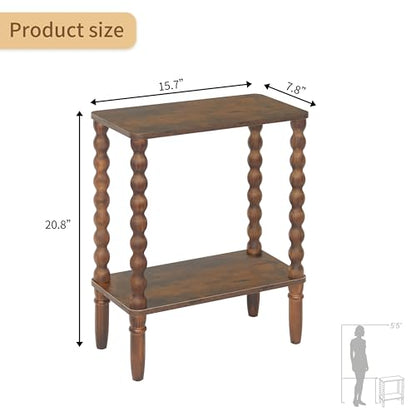 Fultyle Small Narrow End Table, Narrow Side Table Living Room with Storage, 2-Tier Wood Accent Table Slim Nightstand for Small Spaces, Office, Bedroom (Rustic Brown) - color: Rustic Brown