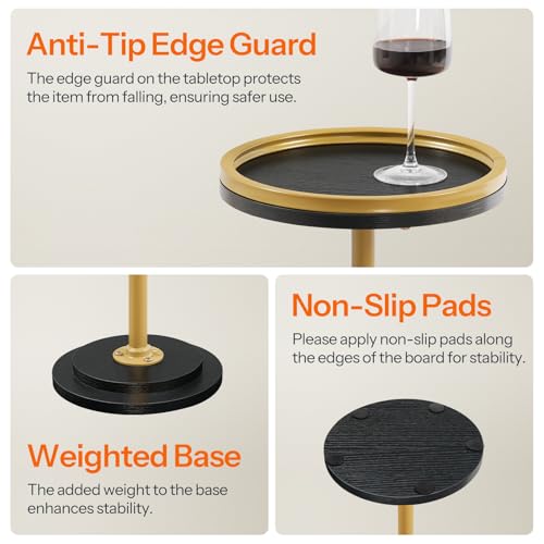 HOOBRO Small Round Side Table, Drink Table, Coffee Martini Table with Pedestal Accent for Small Spaces in Living Room, Bedroom, Sofa Couch, Black and Gold DB168BZ01 - color: Black + Gold