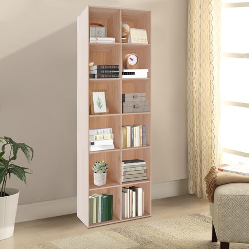 12 Cube Storage Organizer, Solid Wood Cube Bookcase with Open Design, Modern Floor Standing Bookshelf for Home Office Libraries Study Room, Vertically or Horizontally, 70.9" x 12" x 24"