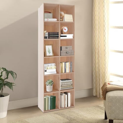 12 Cube Storage Organizer, Solid Wood Cube Bookcase with Open Design, Modern Floor Standing Bookshelf for Home Office Libraries Study Room, Vertically or Horizontally, 70.9" x 12" x 24"