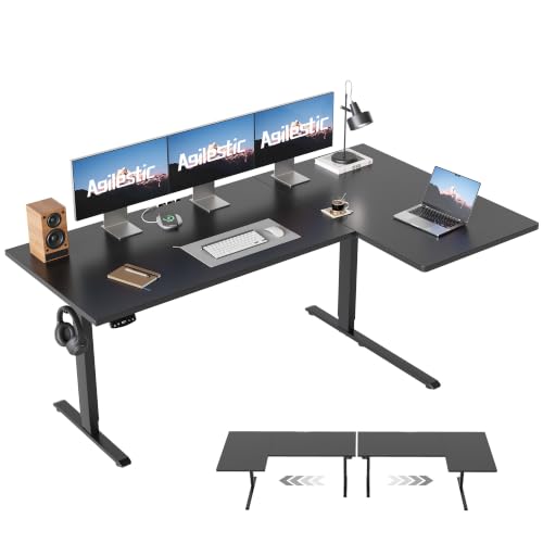Agilestic 63 Inch Reversible L Shaped Standing Desk, Electric Height Adjustable Desk with Memory Preset, Sit Stand Up Computer Workstation for Home Office, Splice Board, Black - color: Black, size: 63 x 35 Inch