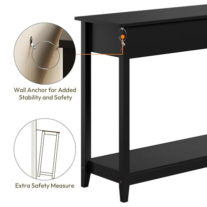 Yaheetech Console Table with 3 Drawers, Wood Entryway Table with Storage Shelf, Sofa Tables Narrow Long for Living Room, Entryway, Hallway, Foyer, Black - color: Black