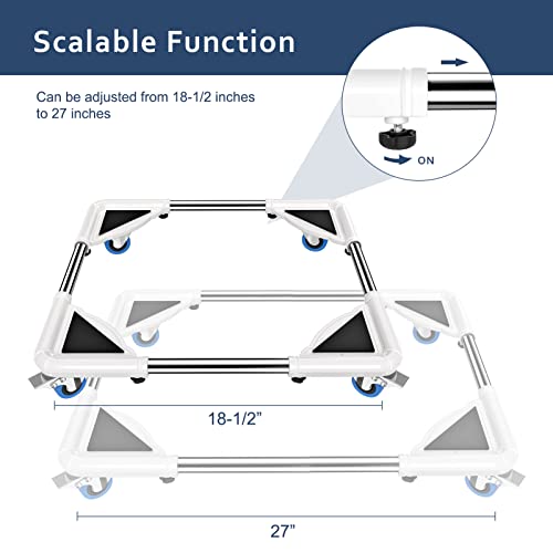 SPACECARE Mini Fridge Stand Mobile Roller, Adjustable Furniture Dolly with 4 Locking Wheels, Heavy Duty Washing Machine Base, Universal Appliance Pedestal for Dryer and Refrigerator- White - color: White