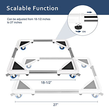 SPACECARE Mini Fridge Stand Mobile Roller, Adjustable Furniture Dolly with 4 Locking Wheels, Heavy Duty Washing Machine Base, Universal Appliance Pedestal for Dryer and Refrigerator- White - color: White