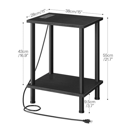 HOOBRO Side Table with Charging Station, Set of 2 End Tables with USB Port and Outlets, Nightstand with 2-Layer Storage Shelves for Small Spaces, Living Room, Bedroom, Black BK09UBZP201 - color: Black