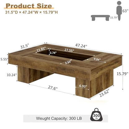 LVB Coffee Table, Modern Wood Led Living Room Table with Storage, Farmhouse Large Rectangle Center Table with LED Light, Unique Wide Low Tea Table for Living Room Home Office, 47.24 in, Rustic Oak - color: Rustic Oak