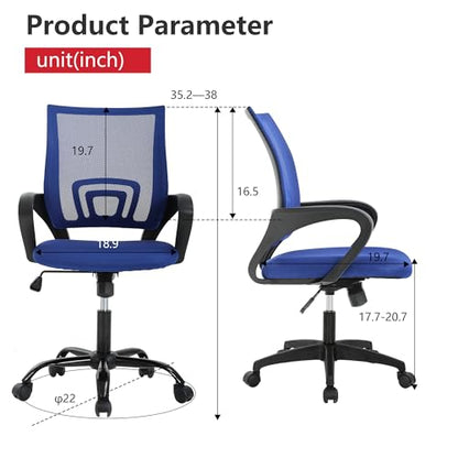BestOffice Ergonomic Office Chair | Mid-Back Swivel Desk Chair | Dark Blue | with Lumbar Support, Adjustable Height & Breathable Backrest | Sponge Seat & Rolling Wheels | for Home, Office | Pack of 1 - color: Dark Blue, style: pack of 1