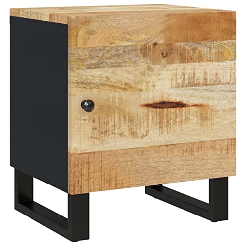Industrial Nightstand with Storage, Solid Mango Wood Bedside Table, Compact Rustic End Table with Black Iron Legs for Bedroom Living Room - size: Compact