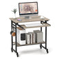 Tangkula Rolling Computer Desk Cart with Keyboard Tray, Mobile Portable Laptop PC Desk with CPU Stand & 3 Hooks for Sofa & Bed, Compact Small Desk on Wheels for Small Spaces (Grey) - color: Grey