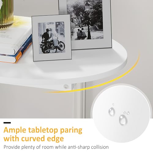 Hosfais Small Side Table End Table, C Shaped Oval Coffee Table, Wooden TV Tray for Living Room, Bedroom, Couch, Small Spaces (White) - color: White, size: Oval