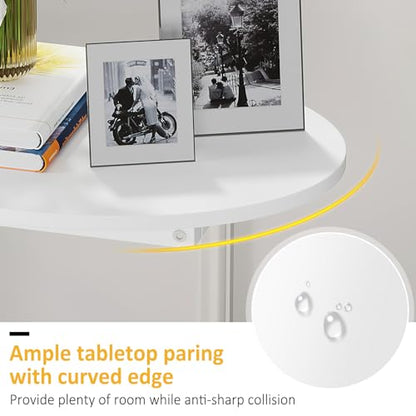 Hosfais Small Side Table End Table, C Shaped Oval Coffee Table, Wooden TV Tray for Living Room, Bedroom, Couch, Small Spaces (White) - color: White, size: Oval