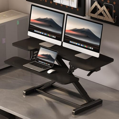 FLEXISPOT Standing Desk Converter 42", Extra Large Ergonomic Height Adjustable Sit Stand Desk Riser, Spacious Computer Workstation with Wide Keyboard Tray, Black - color: Black, size: 42"