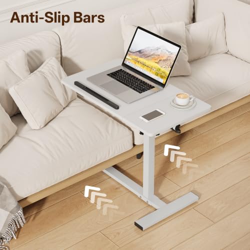 Overbed Table with Wheels Rolling, Adjustable Mobile Bedside Desk | Flip-Top, Laptop Table, C Shaped End Side Table for Couch, Sofa, Bed, Recliner and Home Use, Large White - color: Large White