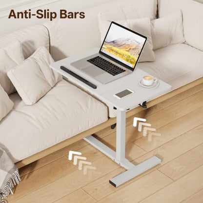 Overbed Table with Wheels Rolling, Adjustable Mobile Bedside Desk | Flip-Top, Laptop Table, C Shaped End Side Table for Couch, Sofa, Bed, Recliner and Home Use, Large White - color: Large White