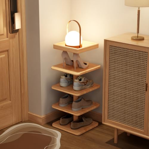 4-Tier Vertical Shoe Rack, Narrow Shoe Tower for Small Space - color: Natural, size: 11.4"D x 10.8"W x 28.8"H