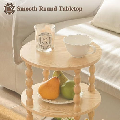 AWASEN Small End Table, 3-Tier Round Side Table for Small Spaces, Round Accent Table Nightstand for Bedroom, Living Room, Office, Natural - color: Natural