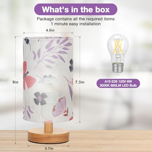 Fenmzee Butterfly Table Lamp for Bedroom - Inline Control, Small Bedside Lamp with 3000K A15 LED Blub, Easy Assembly (Butterfly Cream Shade, 9" Inline Control) - color: Butterfly Cream Shade