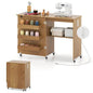 Giantex Folding Sewing Table with Charging Station, Storage Trays & Shelf | Rolling Craft Table with Lockable Wheels, Foldable Sewing Machine Cabinet Desk for Small Spaces, Dorms, Natural - color: Natural