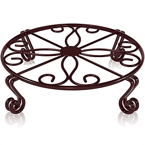 Brown Plant Stand for Flower Pot Heavy Duty Potted Holder Indoor Outdoor Metal Rustproof Iron Garden Container Round Supports Rack for Planter Bronze, Pumpkin Stand Outdoor - color: Brown, size: 12 x 3.1 Inches