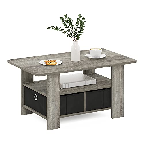 Small Modern Coffee Table with Storage, Bin Drawer Side Table, Coffee Table for Bedroom, Home Office, Living Room, French Oak - color: French Oak/Black