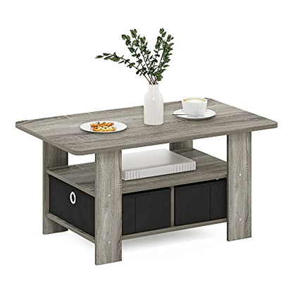 Small Modern Coffee Table with Storage, Bin Drawer Side Table, Coffee Table for Bedroom, Home Office, Living Room, French Oak - color: French Oak/Black