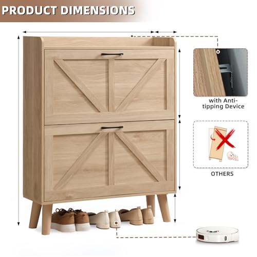 LEYAOYAO Shoe Cabinet Storage for Entryway with 2 Flip Drawers Rack Narrow Organizer Slim Hidden Wood Shoe Cabinet Furniture Natural - color: Natural