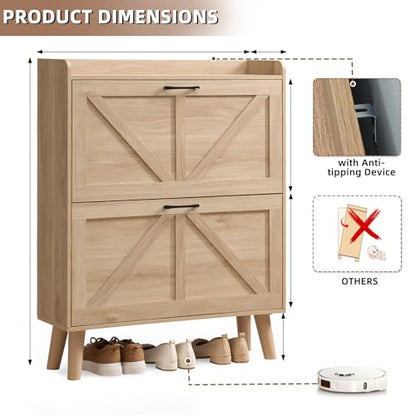 LEYAOYAO Shoe Cabinet Storage for Entryway with 2 Flip Drawers Rack Narrow Organizer Slim Hidden Wood Shoe Cabinet Furniture Natural - color: Natural