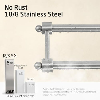 KES Anti Wobble Free Standing Towel Rack with 3X Thicker Weighted Natural Marble Base, 2-Tier Towel Rack Stand for Bathroom Floor, Rustproof 18/8 Stainless Steel, Antique Brushed Steel, BTH241-2 - color: Brushed Steel