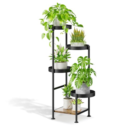Oppro Plant Stand Indoor Outdoor, 5 Tier Metal Flower Pot Shelf Holder | Tall Corner Rack for Multiple Plants, Modern Organizer Display for Patio Orchid Office Porch Living Room Garden, Black - color: Solid Black, size: 5 Tier