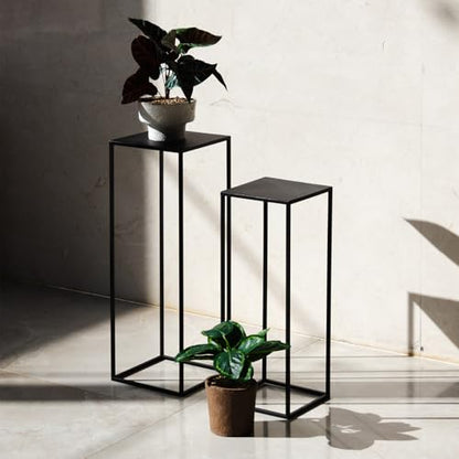 Pack of 2 Already installed Black Plant Stand,Dimension 9.84*H27.56in and 8.66*H23.62in,indoor stable steel frame Flower Stands drink table for party wedding Centrepieces Living Room Patio Garden - color: Black