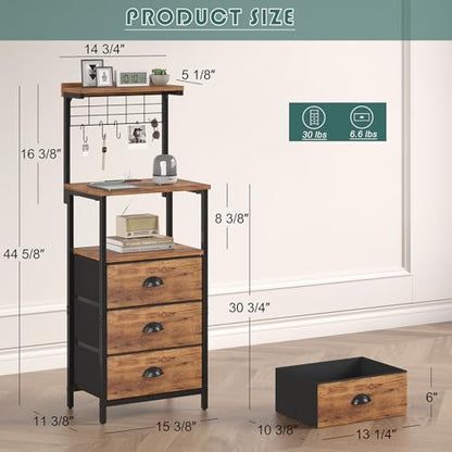 sthmec Tall Nightstands with Charging Station, LED Night Stand Bedsides with 3 Fabric Drawers,Hooks,USB Port and Open Storage Shelves,Tall End Table Bedside Tables for Bedroom,Office, Rustic Brown - color: Rustic Brown, style: 3 Darwers