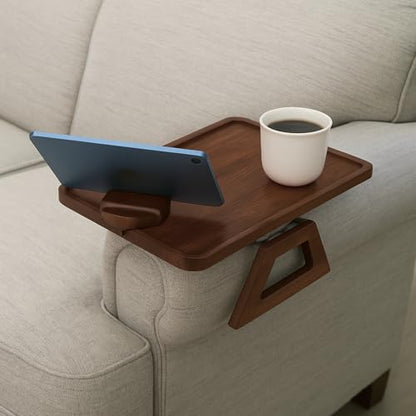 Shamrock Home Bamboo Couch Arm Table with Device Holder, Clip On Tray. for TV Dinners, Remotes, Drinks, Snacks and Small Spaces (Rectangular with Device Holder, Brown, Regular 13.75 x 9.5) - color: Brown, size: Regular 13.75 x 9.5", style: Bamboo Rectangu