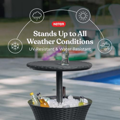 Keter Pacific Cool Bar Outdoor Patio Furniture and Hot Tub Side Table with 7.5 Gallon Beer and Wine Cooler, Dark Grey - color: Dark Grey