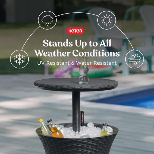 Keter Pacific Cool Bar Outdoor Patio Furniture and Hot Tub Side Table with 7.5 Gallon Beer and Wine Cooler, Dark Grey - color: Dark Grey