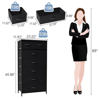 Crestlive Products Vertical Dresser Storage Tower - Sturdy Steel Frame, Wood Top, Easy Pull Fabric Bins, Handles - Organizer Unit for Bedroom, Hallway, Entryway, Closets - 7 Drawers (Black) - color: Black, style: 7 Drawers