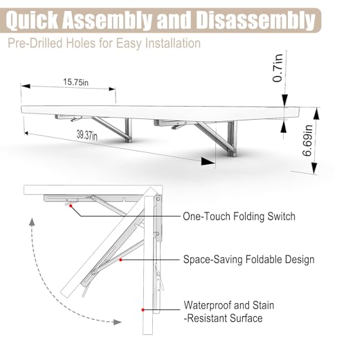 Wall Mounted Folding Table 40"x 16" with Removable Heavy-Duty Brackets Support Up to 200 Pounds Folding Desk for Small Space Home Laundry Room Office Rv Suitable for Solid Wall (Summer Flowers) - color: Summer Flowers